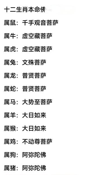 十二生生肖属相佛（十二生肖本命佛查询表）