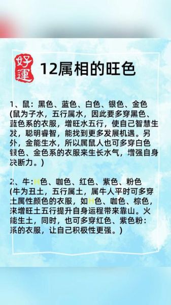 十二生肖属相幸运颜色(各属相2024年穿啥颜色最旺运)