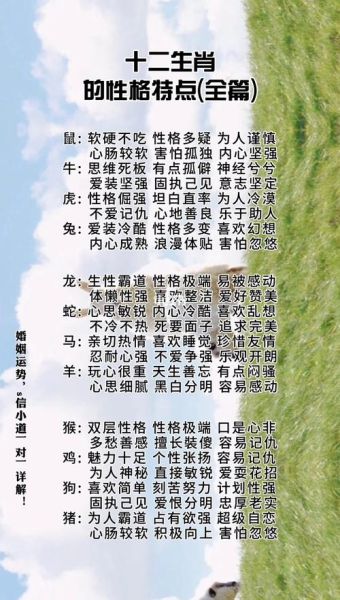 生肖属相大全性格（生肖属相与性格最全对照表）