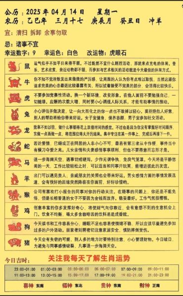 生肖属相老黄历（2025生肖运势老黄历查询）